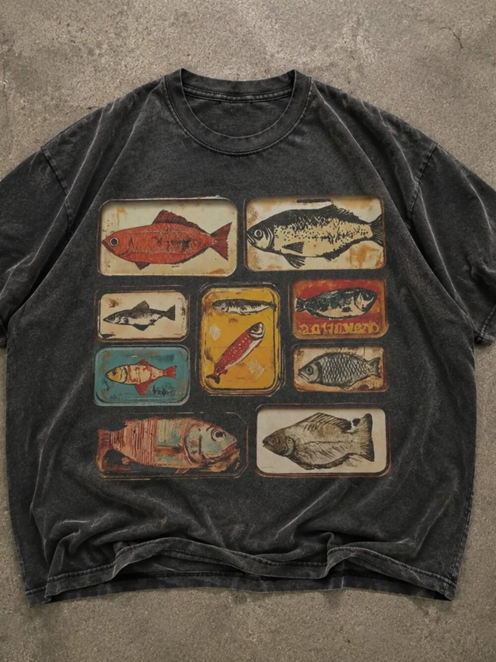 Retro Fish Art Graphic Tee, Cottagecore Sardine Lover T-Shirt - Picture 1 of 2